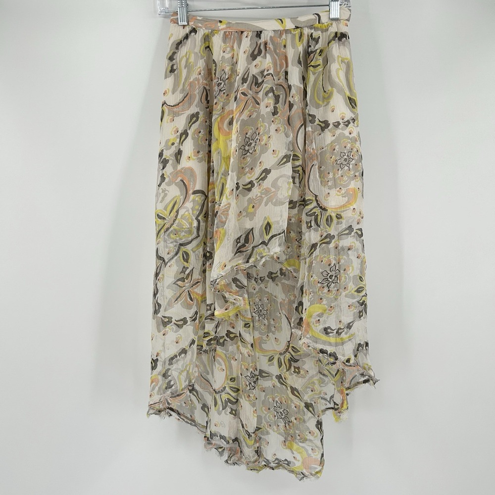 Free People Asymmetric Boho Fairy Skirt XS Floral Raw Hem Hippie